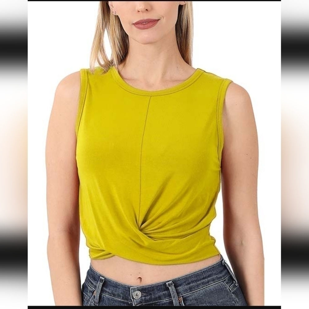 Icon Collection Olive Mustard Sleeveless Front-Twist Crop‎ Top Size XXL